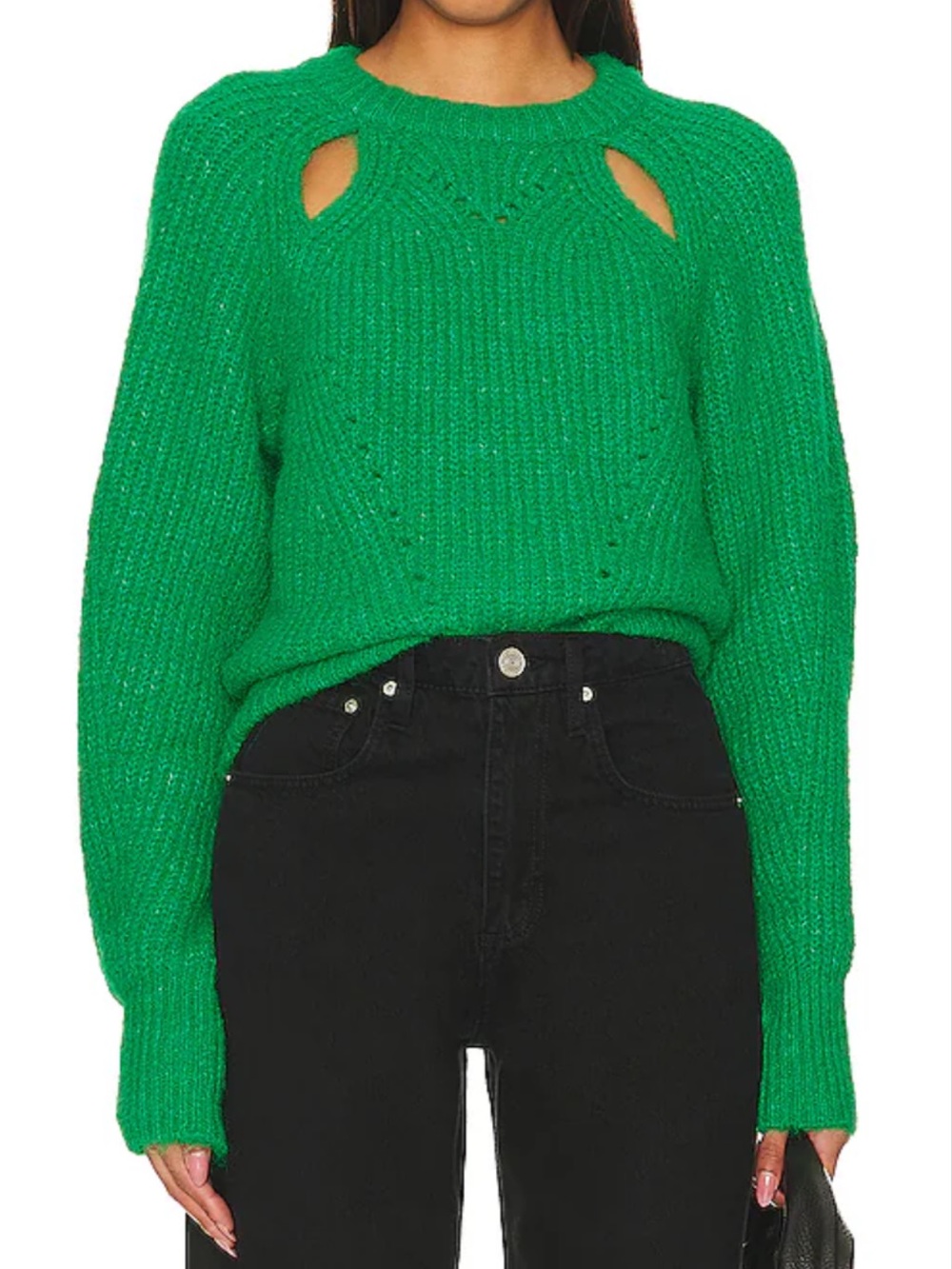 ASTR The Label Kris Sweater Green Chunky Knit Cutout Crewneck Women’s Size XL